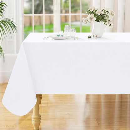 Smiry Rectangle Table Cloth 54x120 Inch, Waterproof Wipeable Vinyl Tablecloths Protector, Oil Spill Proof Plastic Table Cover for Dining, Picnic, Camping, Outdoor, White