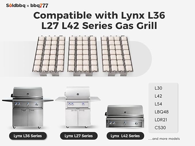 16 7/8" Briquette Tray with Ceramic Briquettes, 3 Pack Stainless Steel Heat Plate & 84 Pack Ceramic Briquette Replacement Parts for Lynx L27 L36 L30 L42 L54 LBQ48 LDR21 CS30 LBQ36 Gas Grill