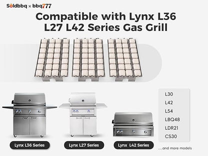16 7/8" Briquette Tray with Ceramic Briquettes, 3 Pack Stainless Steel Heat Plate & 84 Pack Ceramic Briquette Replacement Parts for Lynx L27 L36 L30 L42 L54 LBQ48 LDR21 CS30 LBQ36 Gas Grill