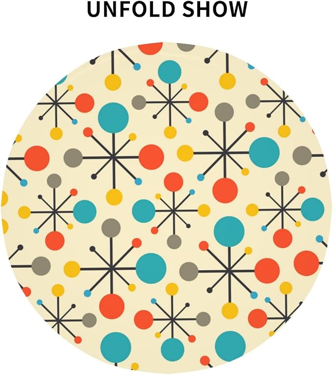 Mid Century Fifties Modern Atomic Retro Colors Tablecloth Washable Waterproof Round 60" Yellow Table Cloth for Parties Picnic Bbqs Kitchen Dining Room Decor Outdoor Indoor Table Covers