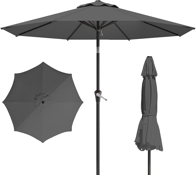 10FT Patio Umbrella, Outdoor Umbrella with Push Button Tilt and Crank, 8 Sturdy Ribs, UV Protection & Waterproof Market Umbrella for Pool, Backyard, Beach,Deck