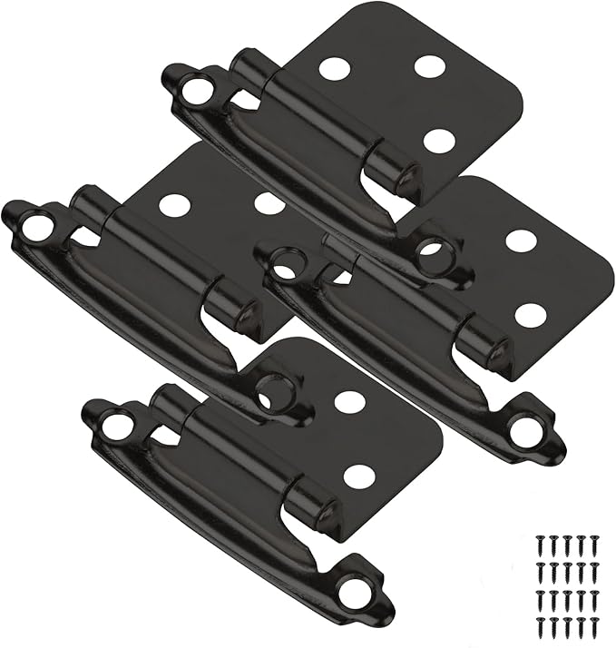 Self Closing Cabinet Hinges for Face Frame,Cabinet Hinges, Metal Hardware for Kitchen Cabinets and Doors (Black, 4Pack)