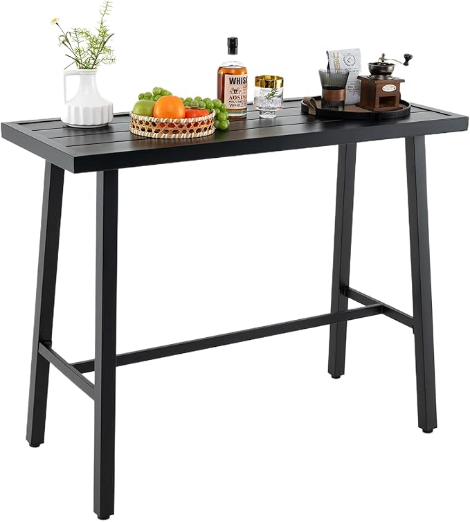COSTWAY 36" Outdoor Bar Table, Rectangular High Pub Table with Adjustable Foot Pads, Patio Counter Height Dining Table for Balcony, Backyard, Indoor, Black | Adjustable Foot Pads, Patio Counter Height Dining Table for Balcony, Backyard, Indoor, Black