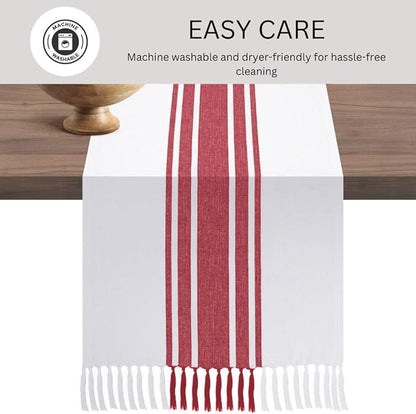 Table Runner 72 Inches Long 100% Cotton - Farmhouse Table Runners for Everyday Use Weddings Parties BBQ's Holidays - 14x72 Inch Rustic Vintage Dining Table Runner Red