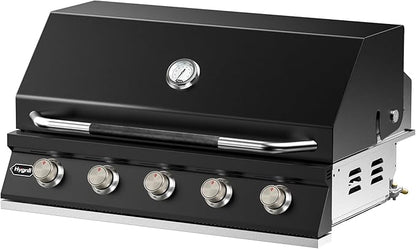 Hygrill STD Series 40-Inch Built In Grill for Natural Gas, Stainless Steel Outdoor Kitchen 5-Burner Grill Head, Black
