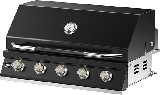 Hygrill STD Series 40-Inch Built In Grill for Natural Gas, Stainless Steel Outdoor Kitchen 5-Burner Grill Head, Black