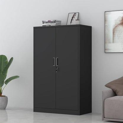 Metal Storage Cabinet with Locking Doors and 3 Adjustable Shelves, 53.5-Inch Tall Lockable Steel Storage Cabinets for Home Office Garage Pantry (Black)