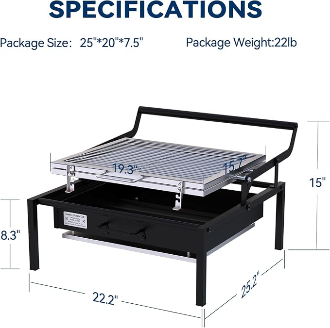 Rotating Charcoal Grill, Heavy-Duty Professional Flip Grill | 303 SQ.IN. Large Cooking Surface, Detachable Grill, for 3-8 People, for Camping, Tailgating, Patio