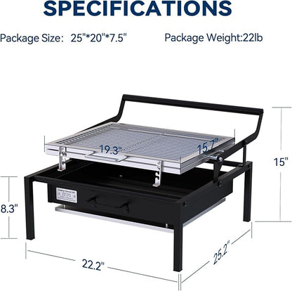 Rotating Charcoal Grill, Heavy-Duty Professional Flip Grill | 303 SQ.IN. Large Cooking Surface, Detachable Grill, for 3-8 People, for Camping, Tailgating, Patio