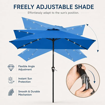 6.5 x 10ft Rectangular Patio Umbrella with Solar Lights, 16 LED Lighted Market Umbrella with Push-Button Tilt and Crank, 6 Sturdy Iron Ribs for Garden, Deck, Pool, Royal Blue