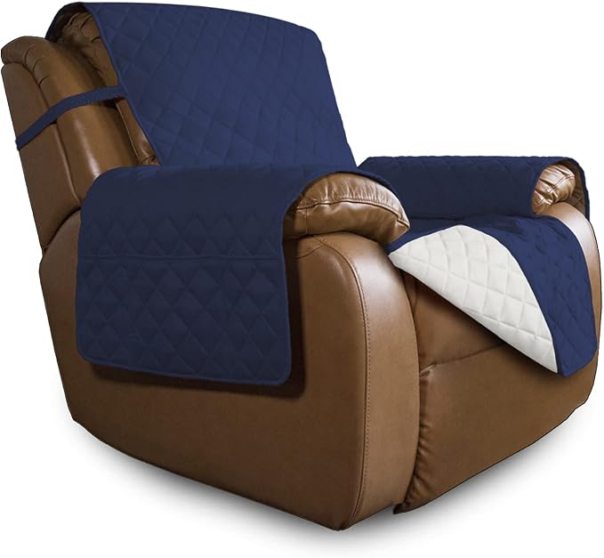 Easy-Going Oversized Recliner Cover Reversible Couch Cover Sofa Cover for Living Room Water Resistant Furniture Protector with Elastic Straps for Pets Dog (Large Recliner 27-29in, Navy/Ivory) | Machine Washable Slipcover For Dogs, Water Resistant Furni...
