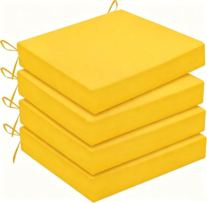 HARBOREST Outdoor Chair Cushions Set of 4, Yellow Water Resistant Patio Chair Cushions with Ties