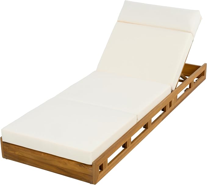 Merax Acacia Wood Chaise Lounge Chair Outdoor Set of 4, Patio Recliner with 4 Position Adjustable Backrest and 4" Thick Four-fold Cushion