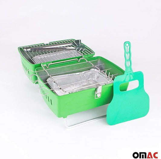 OMAC | Charcoal Grill Portable Grill Garden Outdoor Green Picnic Grill 13 Pcs BBQ
