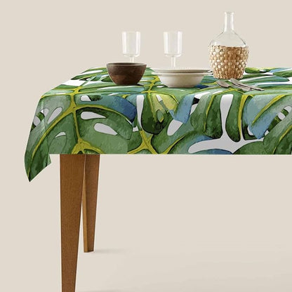 TKS MITLAN Large Green Leaf Tablecloth 60x84 Inch Rectangular Tropical Palm Tree Summer Art Bright Oil Painting Oblong Table Cloth Kitchen Table Decorations for Home Dinner Party