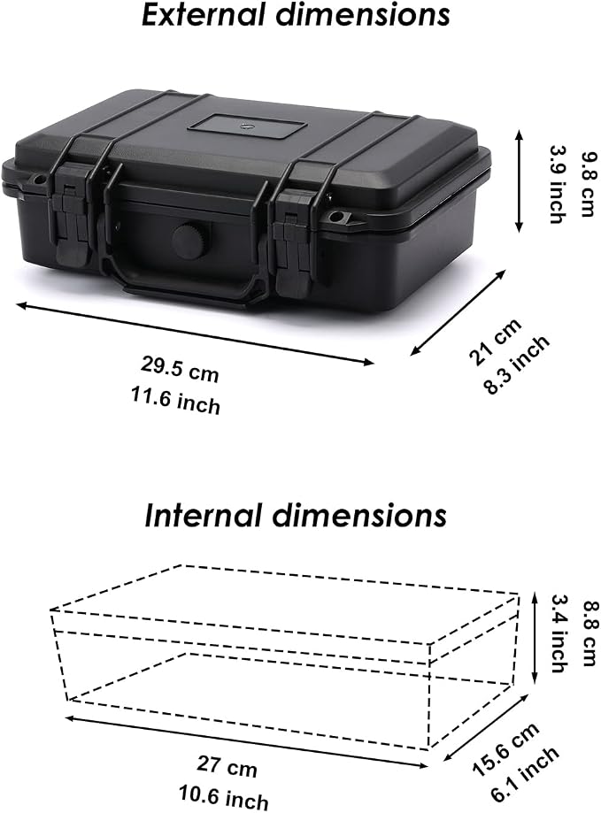 CASOMAN 11.5-Inch Water-Proof & Explosion-Proof Box, with Cush- Proof Sponge, IP67 Water Proof Grade, Customizable Foam