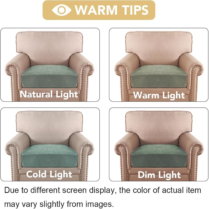 H.VERSAILTEX Velvet Stretch Couch Cushion Cover Plush Cushion Slipcover for Chair Cushion Furniture Protector Seat Cushion Sofa Cover (1 Piece Armchair Cushion Covers, Sea Grass)