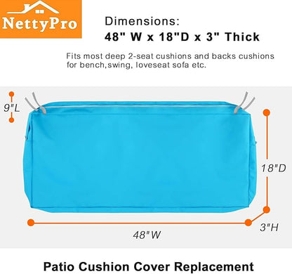 NettyPro Patio Bench Swing Loveseat Cushion Covers 48 Inch, Outdoor Furniture Cushion Slipcovers with Zipper, Water Resistant UV Protection, Replacement Cover Only
