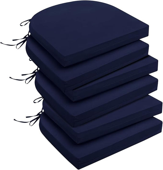 downluxe Outdoor Chair Cushions Set of 6 for Patio Furniture, Water-Resistant Patio Chair Cushions with Ties, High Density Foam Outdoor Seat Cushion, 17" X 16" X 2", Navy