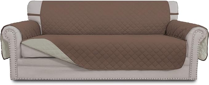 Easy-Going Reversible Oversized Couch Cover for 3 Cushion Couch Sofa Cover for Dogs Water Resistant Furniture Protector Cover with Foam Sticks for Pet (Oversized Sofa, Brown/Beige) | Machine Washable Slipcover For Dogs, Water Resistant Furniture Mat Fo...