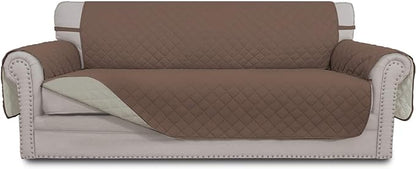 Easy-Going Reversible Oversized Couch Cover for 3 Cushion Couch Sofa Cover for Dogs Water Resistant Furniture Protector Cover with Foam Sticks for Pet (Oversized Sofa, Brown/Beige) | Machine Washable Slipcover For Dogs, Water Resistant Furniture Mat Fo...