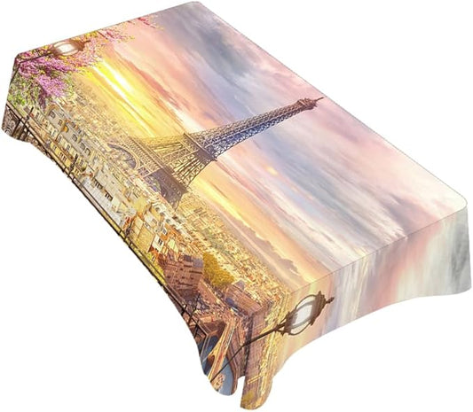 TKS MITLAN Sunset Pink Tablecloth Decor Paris Eiffel Tower Romance Table Cloth Dining Room Kitchen Table Cover 52 x 70 Inch Oblong/Rectangle