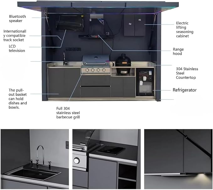 Custom Modular Outdoor Cooking Station with Built-in Grill, Sink, Countertop and Storage Cabinet, Outdoor Kitchen Islands and Cabinetry for Backyard, Patio, BBQ and Poolside Parties