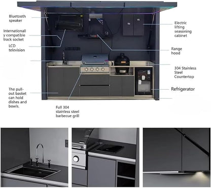 Custom Modular Outdoor Cooking Station with Built-in Grill, Sink, Countertop and Storage Cabinet, Outdoor Kitchen Islands and Cabinetry for Backyard, Patio, BBQ and Poolside Parties
