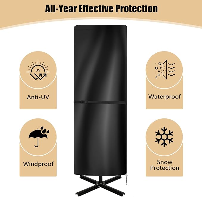Patio Umbrella Covers, 600D Waterproof Windproof Outdoor Umbrella Cover Fits 13-15 ft with Zipper and Rod, All-Weather Protection for Outdoor Patio, Garden, Deck Umbrellas