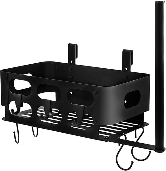 Storage Bin for Traeger Grills,BBQ Basket with Paper Towel Holder,7 Metal Hooks Compatible with Traeger Pro 20/22/34/575/780, Ironwood 650, Z Grills, Pit Boss Pellet Grills Black