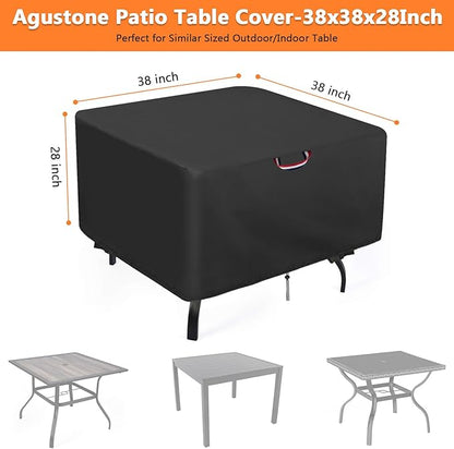 38 x 38 Table Cover, Outdoor Square Patio Table Cover - Heavy Duty Waterproof Furniture Protector for Small Slatted Tabletop, All-Weather Protection - 38" x 38" x 28"