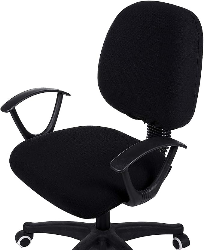 Smiry Office Computer Chair Covers for Desk Rotating Chair Protector | Stretch Jacquard Removable Washable Universal Slipcovers, Seat + Backrest Cover, Black