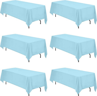 BRILLMAX 6 Pack Light Blue Tablecloth 70x120 Inch for 6-8ft Rectangle Table | 150 GSM Polyester Fabric, Universal Fit, Water, Stain & Wrinkle Resistant Cloth Cover for Wedding Reception Banquet Party
