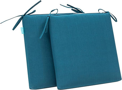 QILLOWAY Outdoor Indoor Chair Pads,Seat Cushions, Square Foam Dining Chair Patio Cushion Set of 4, All Weather, 17" Lx17 Wx3 D (Peacock Blue)