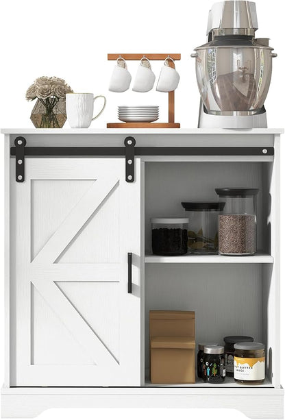 Panana Sliding Barn Door Buffet Sideboard Storage Cabinet Coffee Bar Kitchen Farmhouse Style (White)