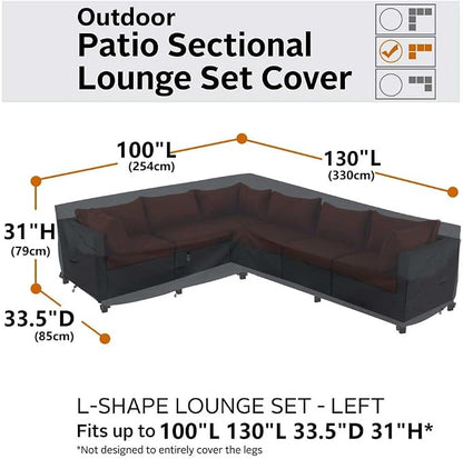 Heavy Duty Outdoor Sectional Sofa Cover, Waterproof 600D Patio Sectional Couch Covers, Lawn Patio Furniture Cover (Midnight Black, 100"x130"(L-Shaped-Left Facing))