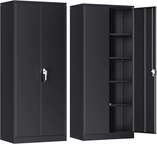 INTERGRAET Metal Storage Cabinet with Adjustable Shelves, Garage Storage Cabinets with Doors and Shelves, File Cabinets for Home Office, Kitchen Pantry Cabinet, 72''H, Black