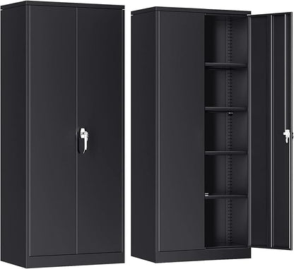 INTERGREAT Metal Storage Cabinet, 72” H Storage Cabinet with 2 Doors and 4 Adjustable Shelves for Office, Home, Garage, Pantry (Assembly Required, Black)