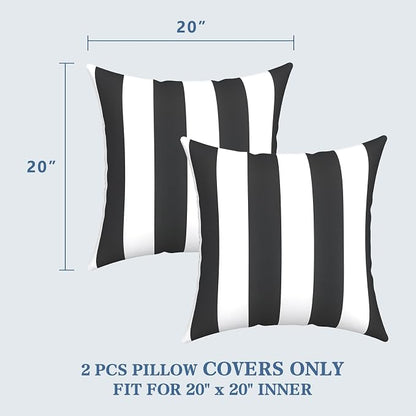 LVTXIII Outdoor Pillow Covers 20x20 Inch, 2 Pack Large Square Throw Pillow Cases, Fade-Resistant Cushion Covers for Patio Furniture Sofa, Garden Porch, Cabana Black