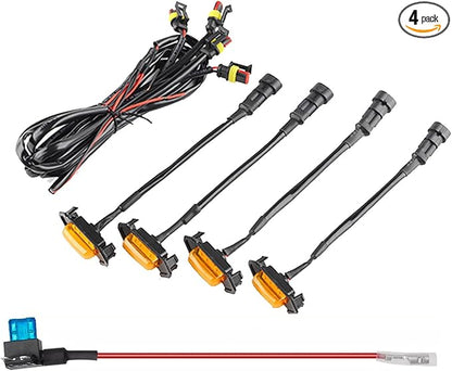 ikaufen 4PCS LED Grille Lights Amber Front Grill Marker Lights IP67 Waterproof with Wiring Harness for Pickup Trucks & Off-Road Vehicles