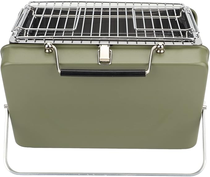 Yinhing Portable Charcoal BBQ Grill Folding Notebook Design for Convenient Outdoor Cooking for Camping Backyard Parties and Picnics Compact and Lightweight Green Grill for Easy Transport a (Green)