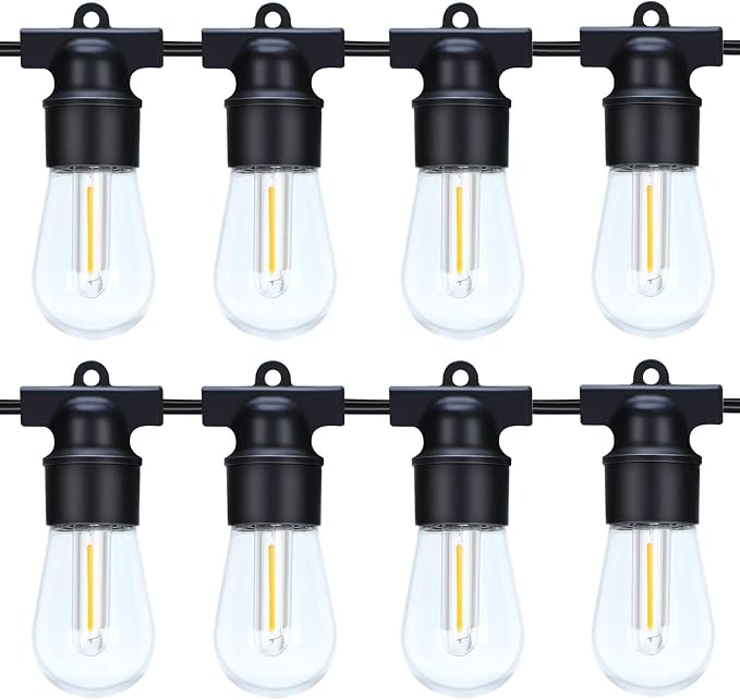 49FT LED Outdoor String Lights - Waterproof Patio & Backyard Cafe Lights with 15+2 Spare Bulbs