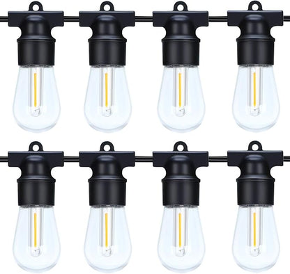 49FT LED Outdoor String Lights - Waterproof Patio & Backyard Cafe Lights with 15+2 Spare Bulbs