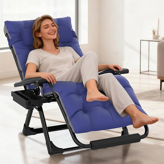 Slendor Oversized Zero Gravity Chairs XL, 29in Padded Recliner Chair, Blue | Reclining Lounge Chair, Folding Anti Gravity Chairs w/Aluminum Alloy Lock,Headrest,Cup Holder, Support 440lbs,for Lawn Patio