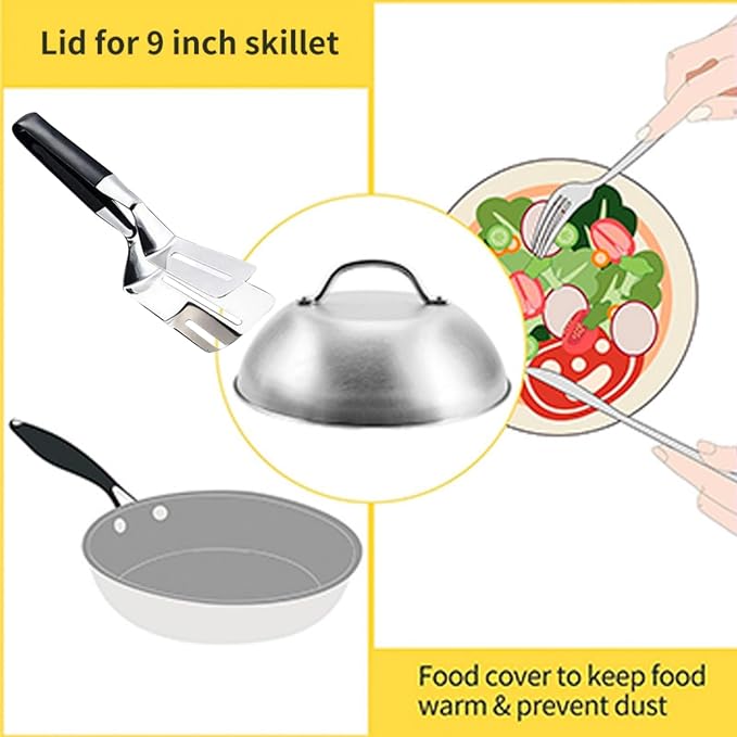 9” Blackstone Basting Cover Lid Dome for Griddle Cooking Basting, Griddle Accessories for Enhanced Flavor and Steaming Vegetables + 9.7" Spatula Steak Grill Tongs for Flipping Barbecue