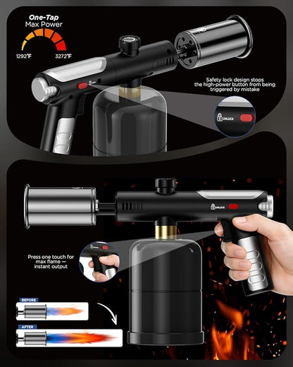 Propane Torch Gun & Weed Burner Torch - Adjustable Flame Thrower Gun with Safety Lock & One-Touch Max Fire, Cooking Blow Torch for Searing, Charcoal Starter, BBQ & Weeding (Tank Not Included)