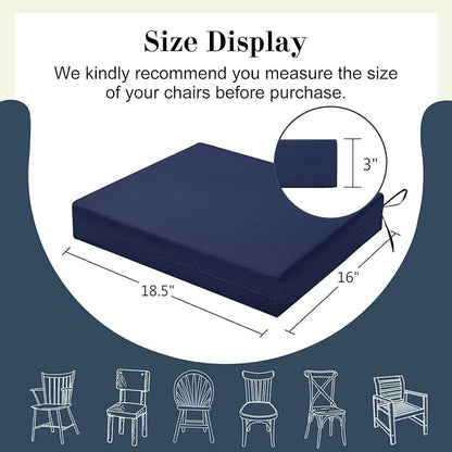 Cozyide Outdoor Chair Cushions, Waterproof Patio Seat Cushions with Adjustable Straps, Square Corner Patio Chair Cushions for Garden, Navy, 18.5x16x3 Inch (Pack of 4)