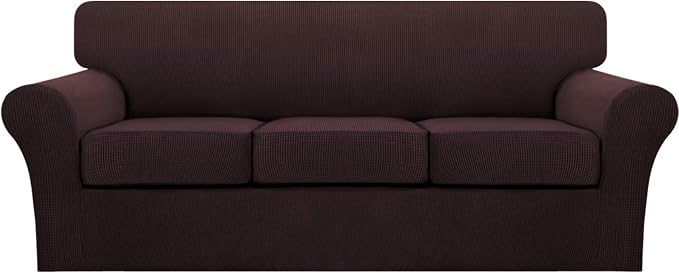 Turquoize 4 Piece Sofa Covers for 3 Cushion Couch Sofa Slipcover Soft Couch Cover for Dogs Washable Furniture Cover with 3 Individual Large Cushion Covers Feature Fabric (Large Sofa, Brown)