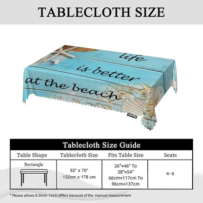 Swono Beach Wood Tablecloth Straw Hat Seashell Starfish Rectangle Table Cloth, Life is Better at The Beach Quote 52x 70 Inch Tablecloth Plaid Table Cover for Kitchen Holiday Dinner