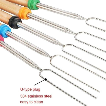 12 Pcs Marshmallow Roasting Sticks, BetterJonny 31cm - 82cm Long Extendable Fork Smores Sticks with Wooden Handle Stainless Steel Forks BBQ Tools with Black Storage Bag for Barbecue, Camping, Campfire